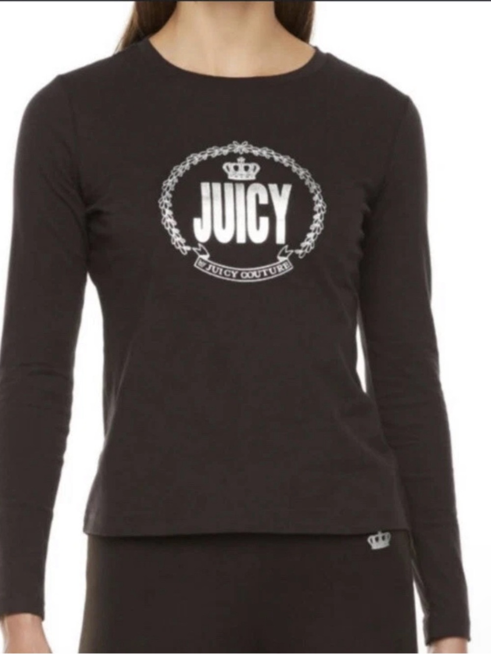 Juicy Couture Black Long Sleeve Logo Top with Crest